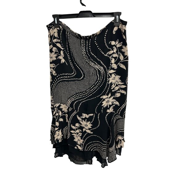 Chicos Design Floral Dot Midi Skirt Black Beige Sz M Rayon Boho Whimsigoth - Picture 2 of 11